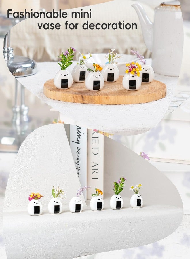 RGBDOT 6 PCS Cute Handmade Ceramic Mini Vases - Japanese Onigiri Rice Ball Design for Dried Flowers and Small Stems, Adorable Mini Table Decor, Unique Japanese Craft Gift - Image 3
